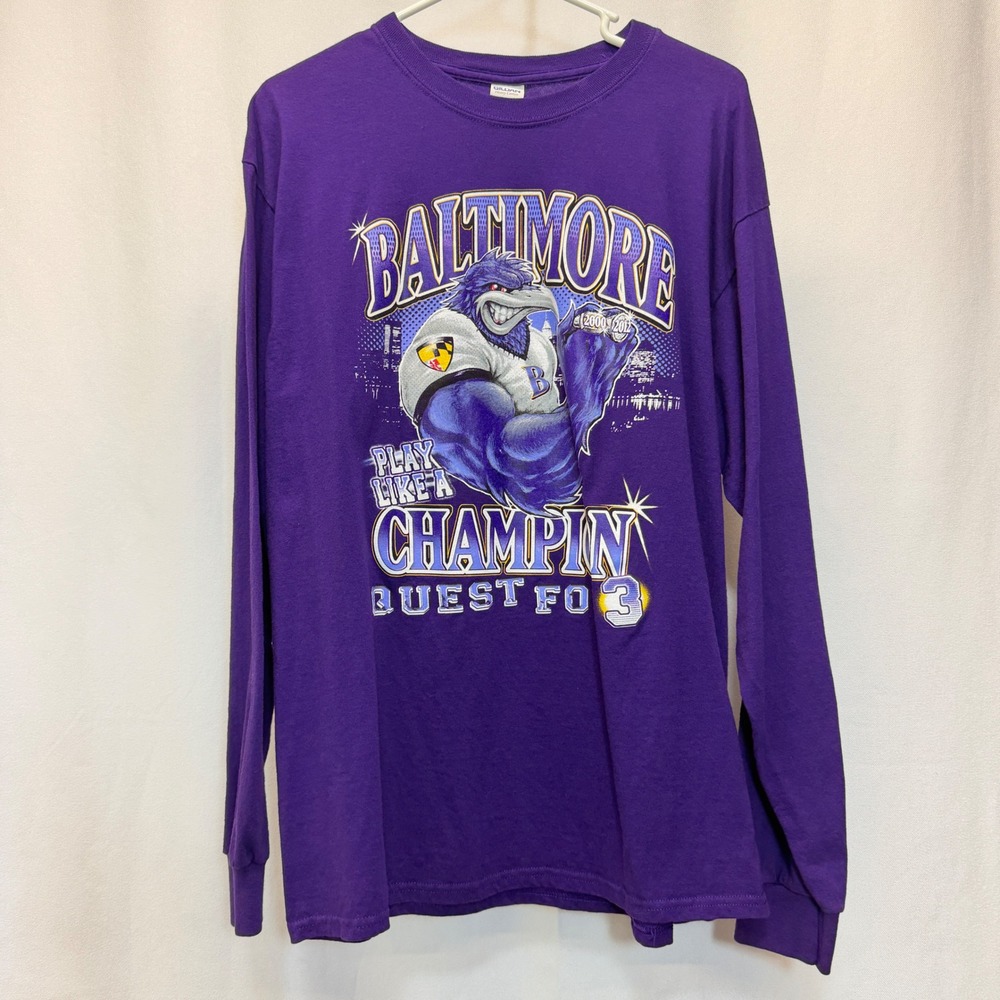 Gildan Baltimore Ravens T-Shirt Mens Large Purple LS Play Like A Champion Tee